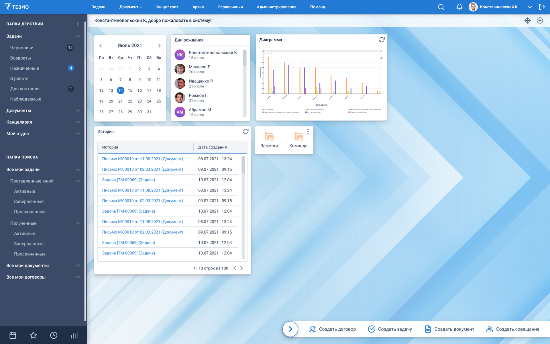 Скриншот интерфейса ТЕЗИС